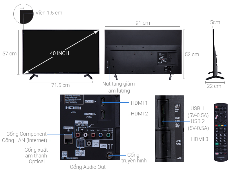 Thông số kỹ thuật Smart Tivi Panasonic 40 inch TH-40FS500V